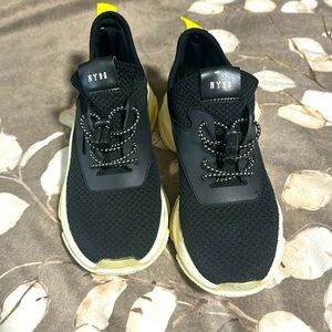 Steve Madden black, tan and neon green sneakers